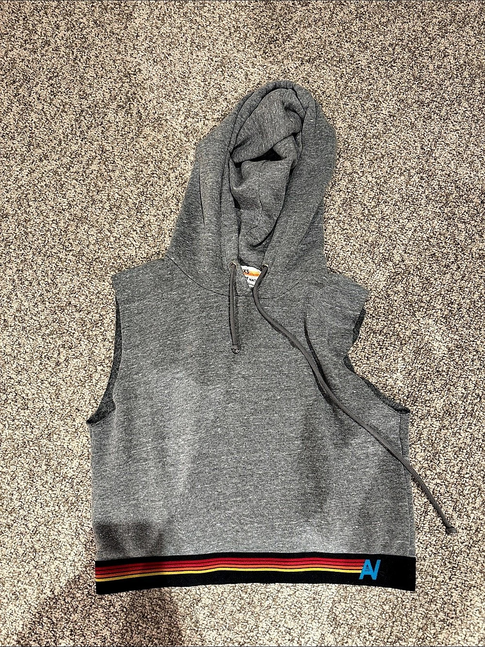Aviator Nation Logo Stripe Sleeveless Crop Pullover Hoodie